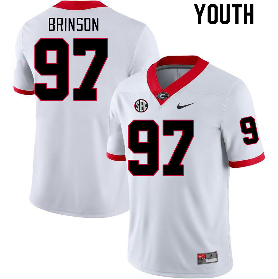 Youth #97 Warren Brinson Georgia Bulldogs College Football Jerseys Stitched-White - Click Image to Close